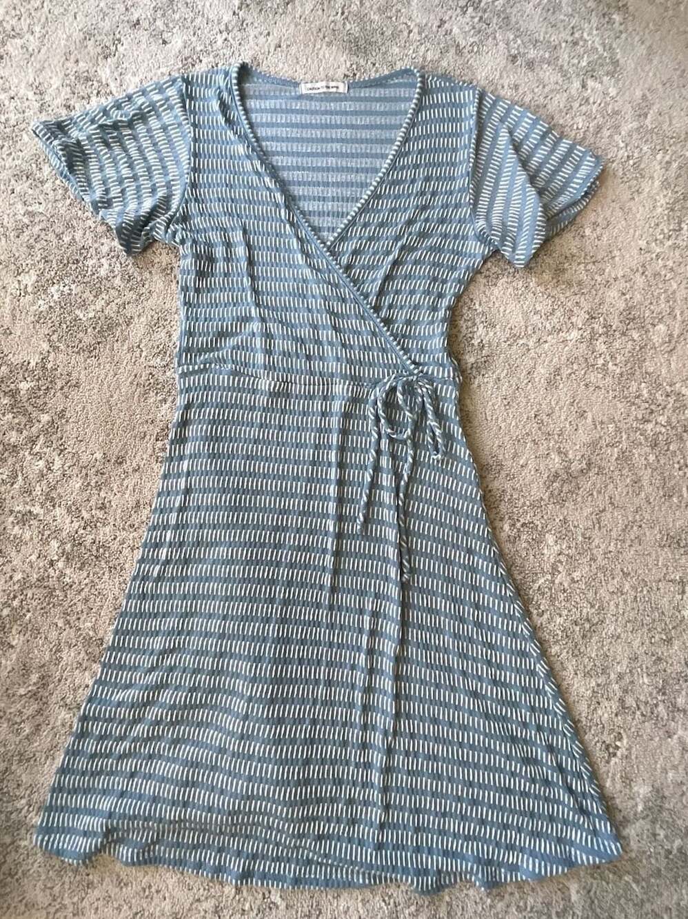 Caution To The Wind Dress Blue White Striped Wrap Short Sleeve
